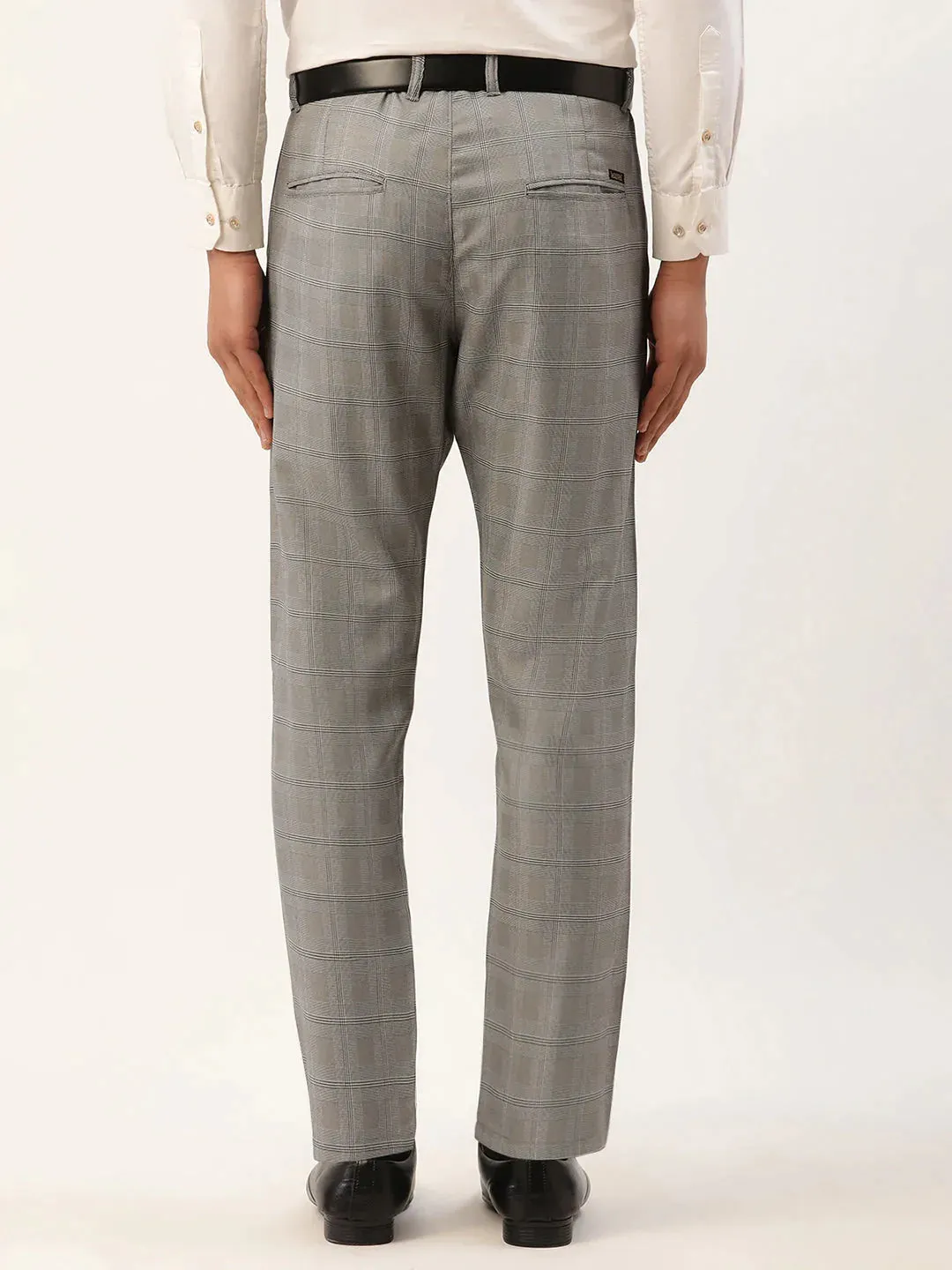 Men'S Grey Window Checked Formal Trousers