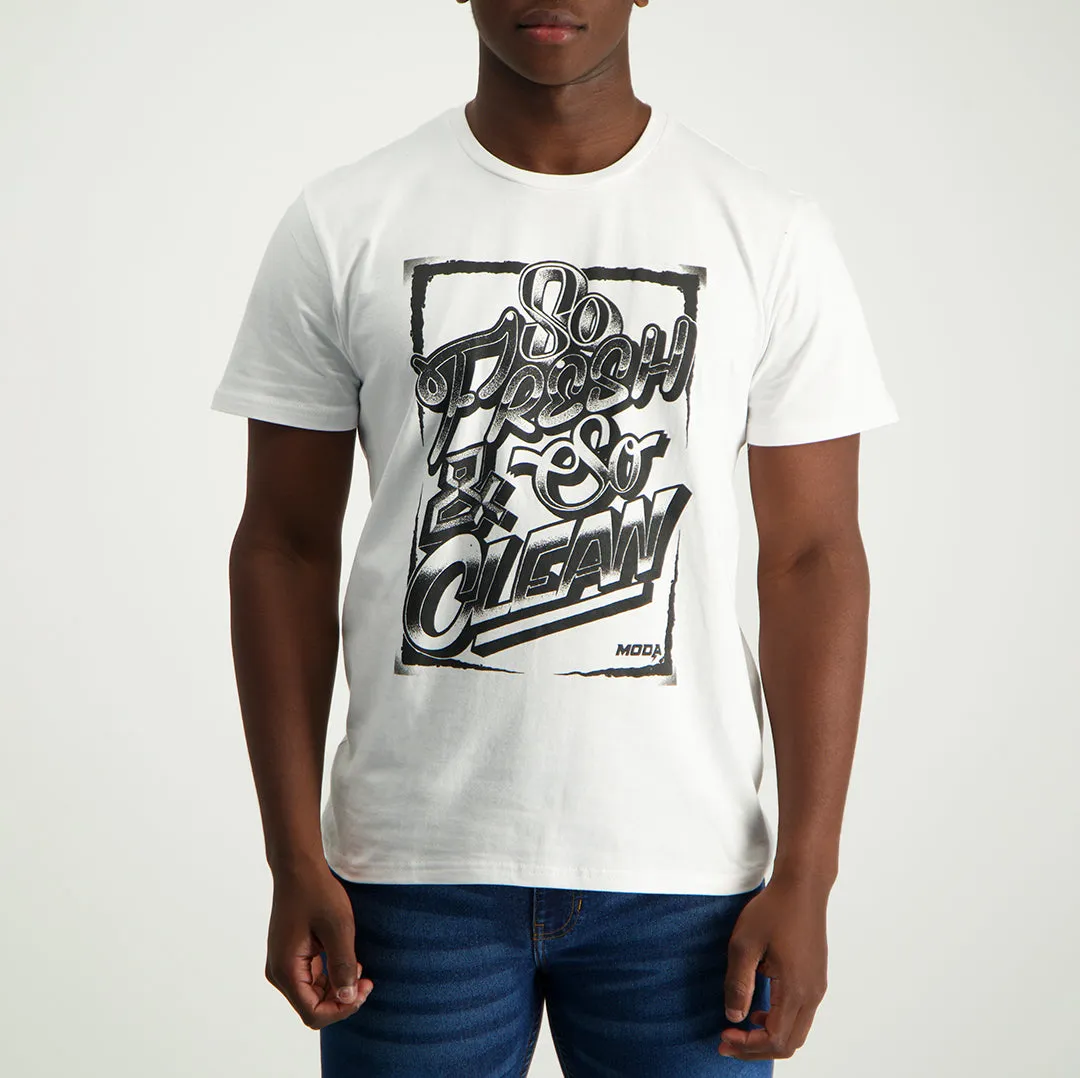 MENS MODA WHITE GRAPHIC T-SHIRT