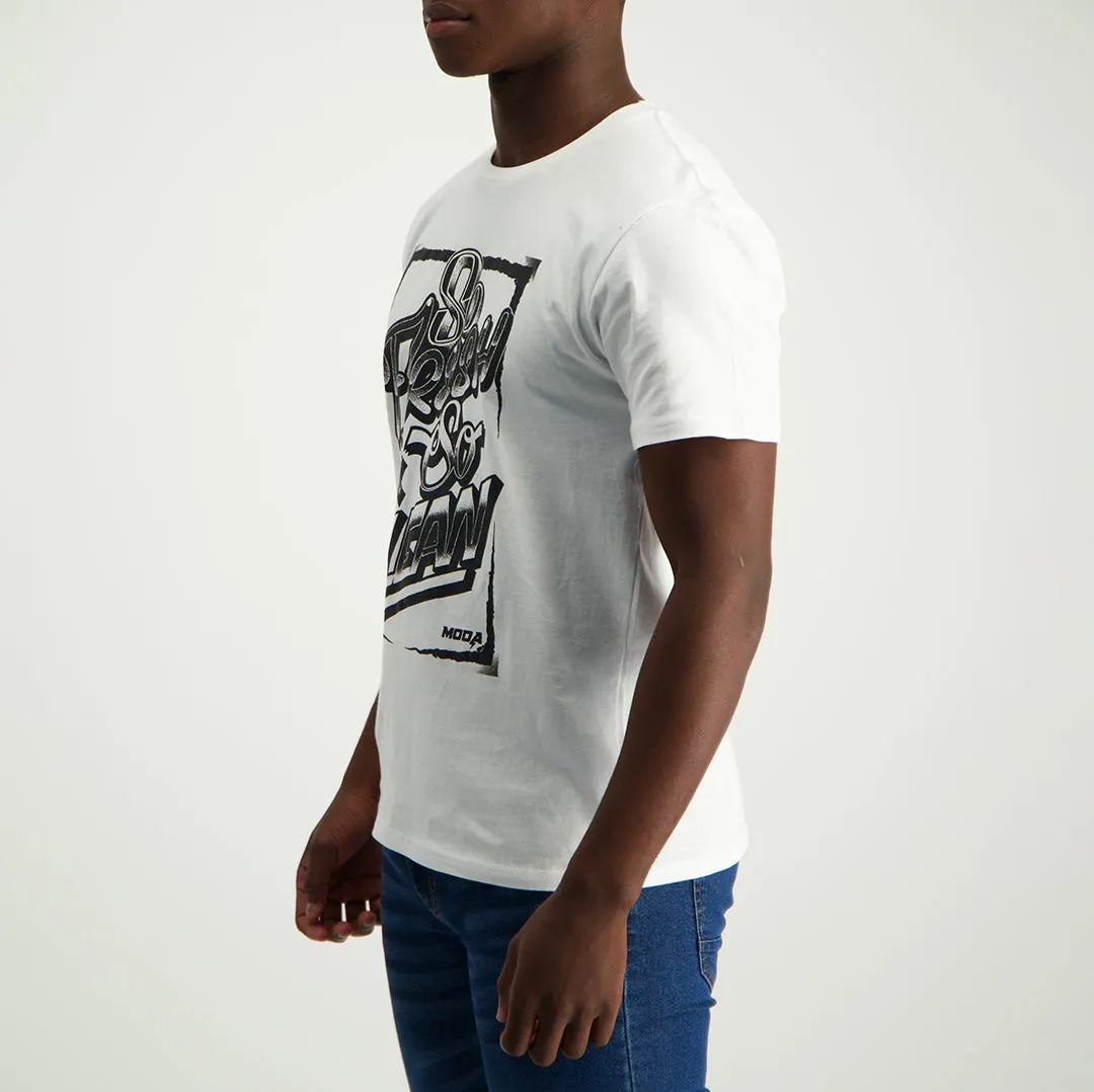 MENS MODA WHITE GRAPHIC T-SHIRT