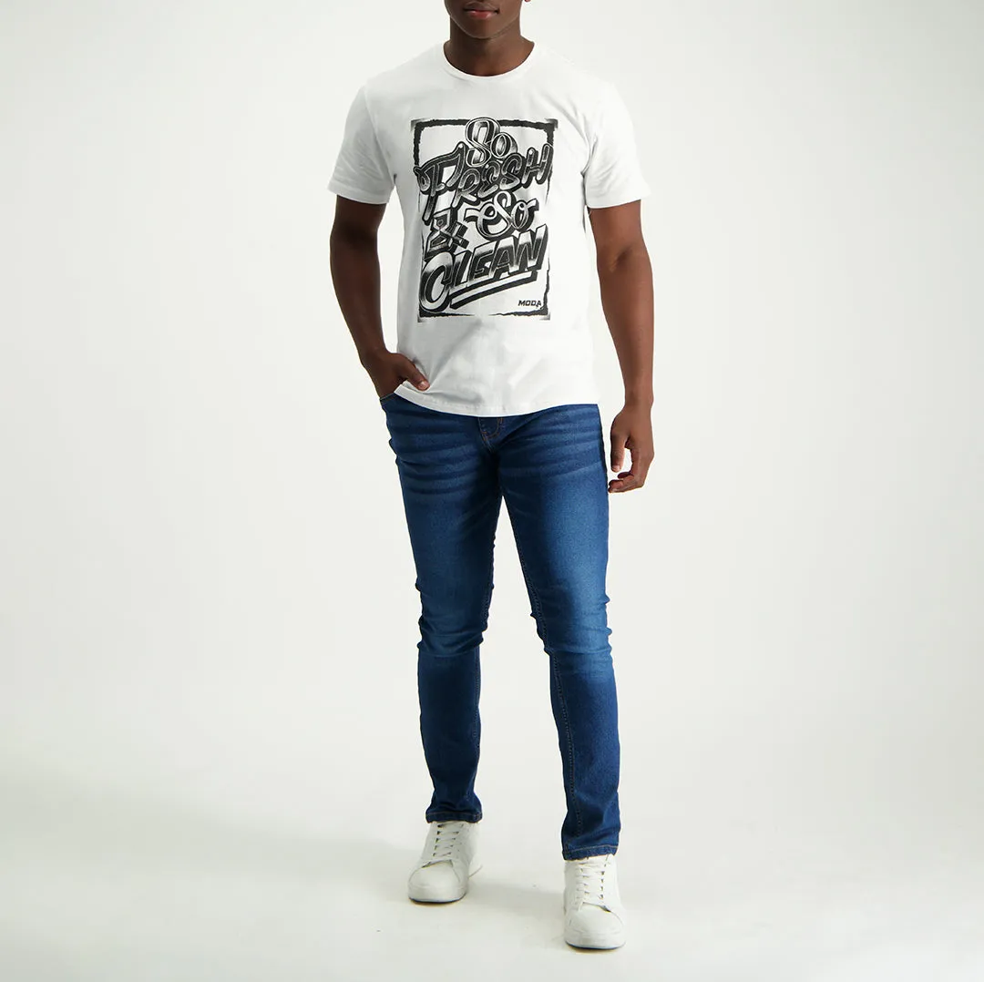 MENS MODA WHITE GRAPHIC T-SHIRT