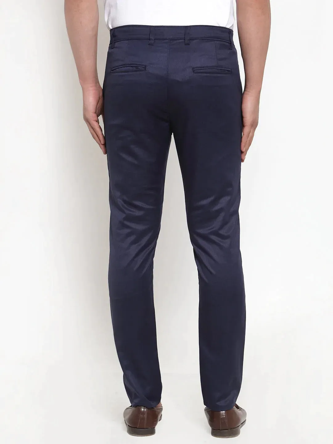 Men'S Navy Solid Formal Trousers