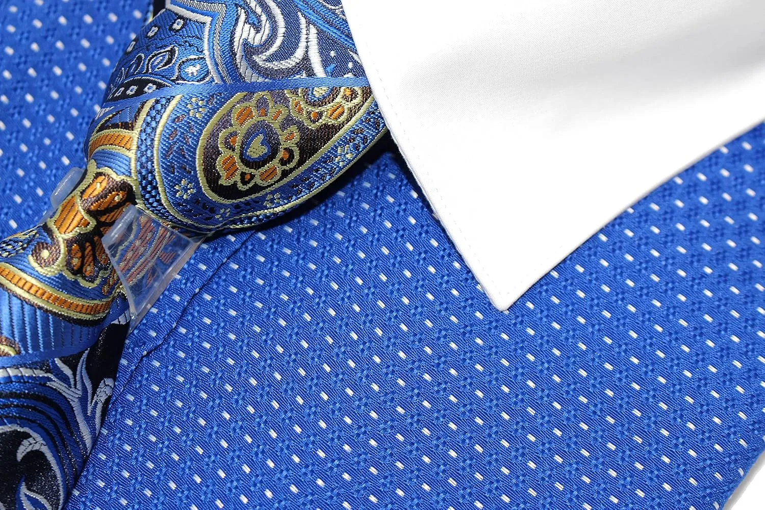 Men's Pin Dot Pattern Regular Fit French Cuffs Dress Shirts with Tie Hanky Cufflinks Combo