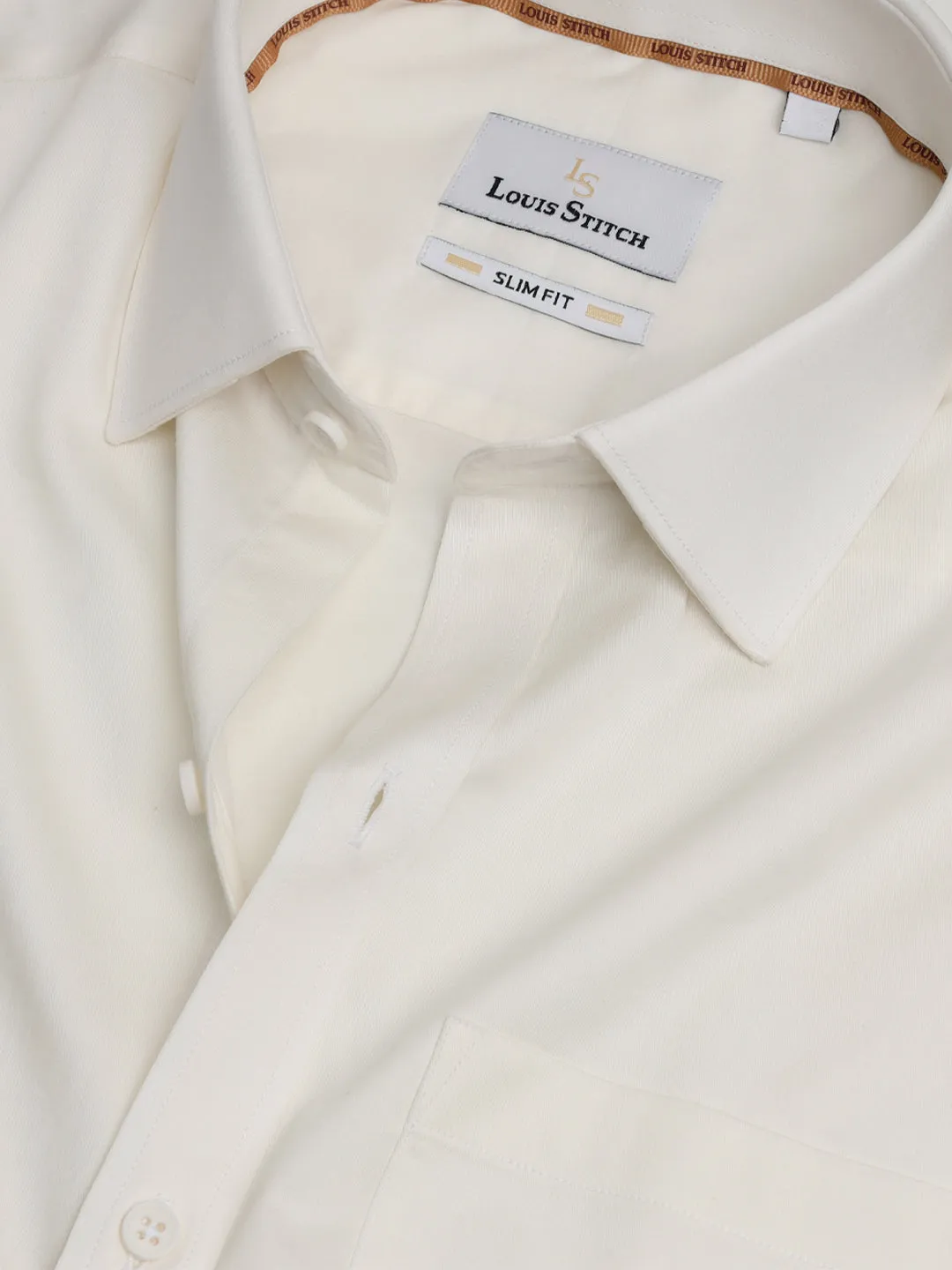 Men's Slim Fit  Solid Ivory Formal Shirt