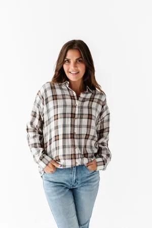 Milo Plaid Flannel Top in Ivory