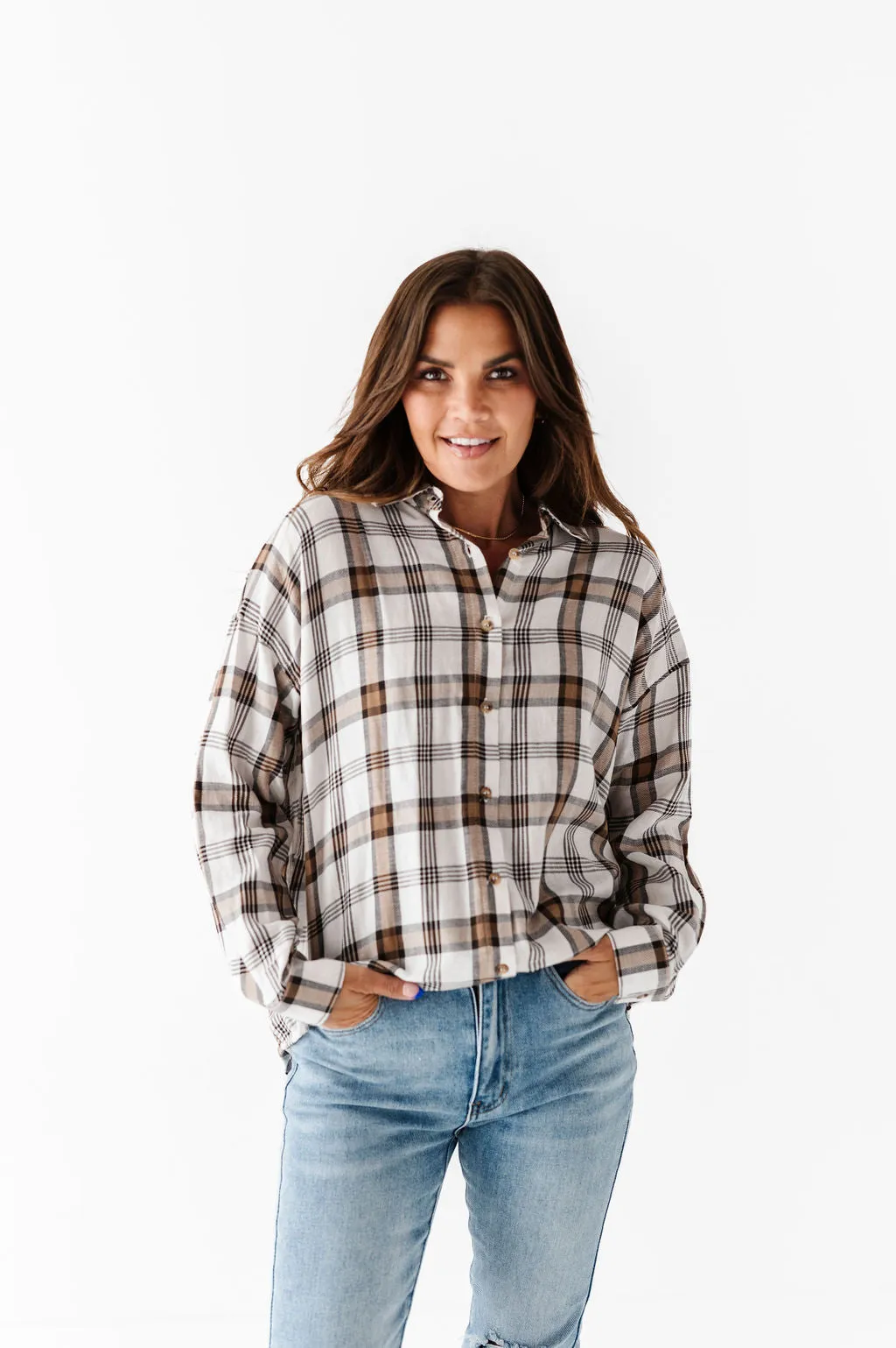 Milo Plaid Flannel Top in Ivory