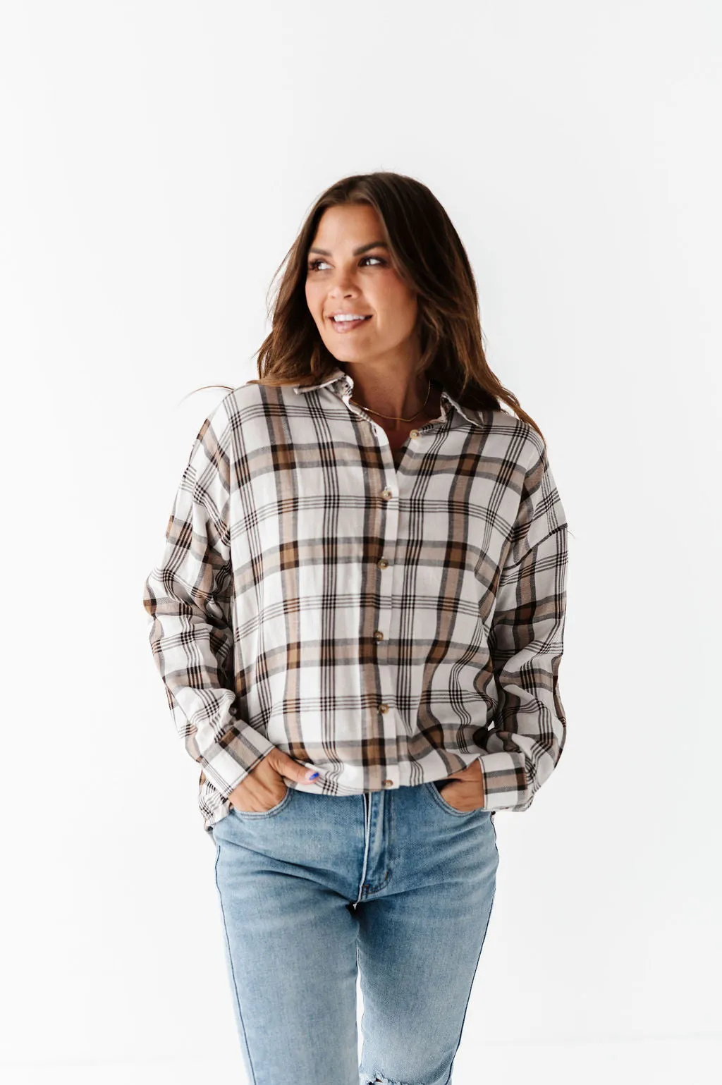 Milo Plaid Flannel Top in Ivory