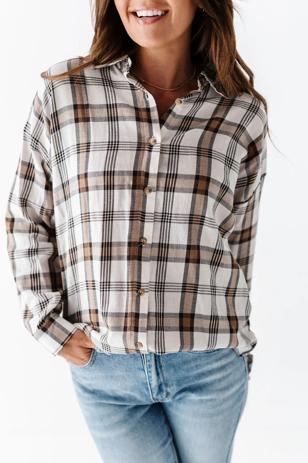 Milo Plaid Flannel Top in Ivory