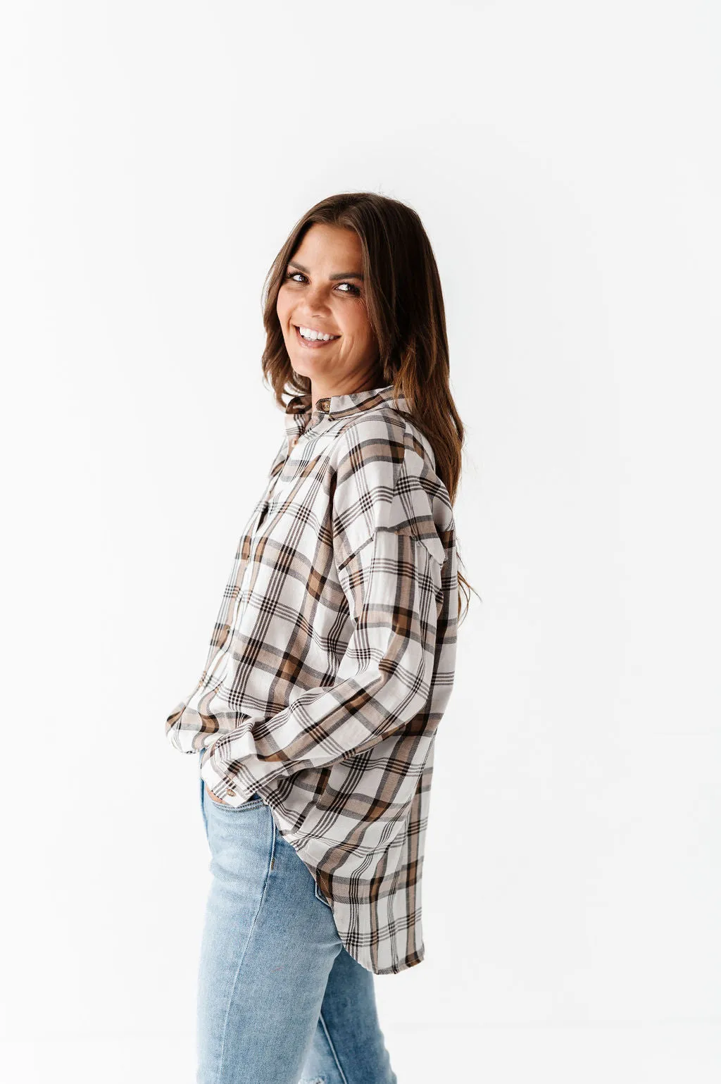 Milo Plaid Flannel Top in Ivory