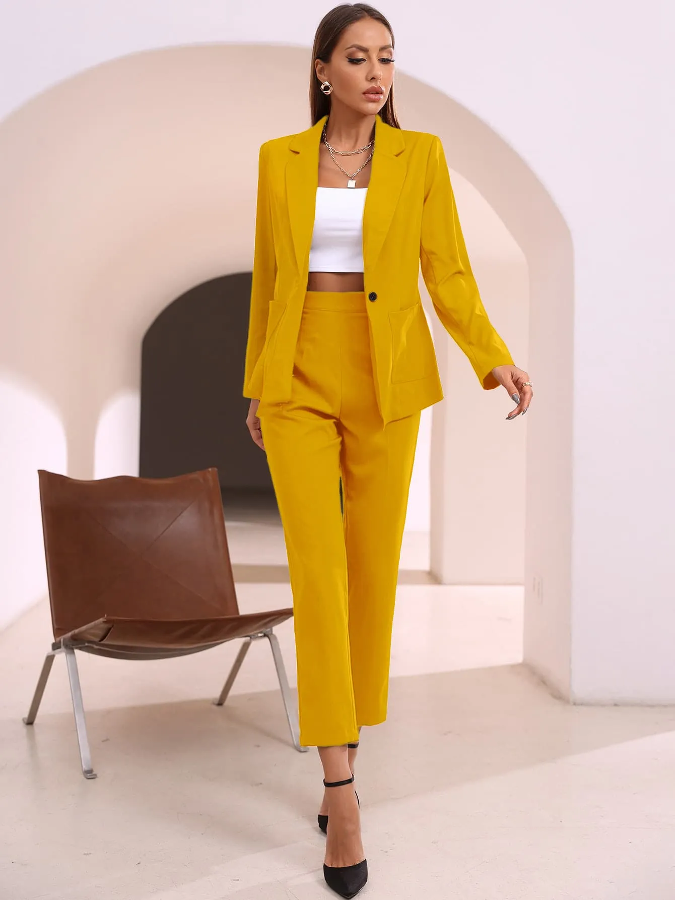Modely Solid Open Front Blazer & Pants
