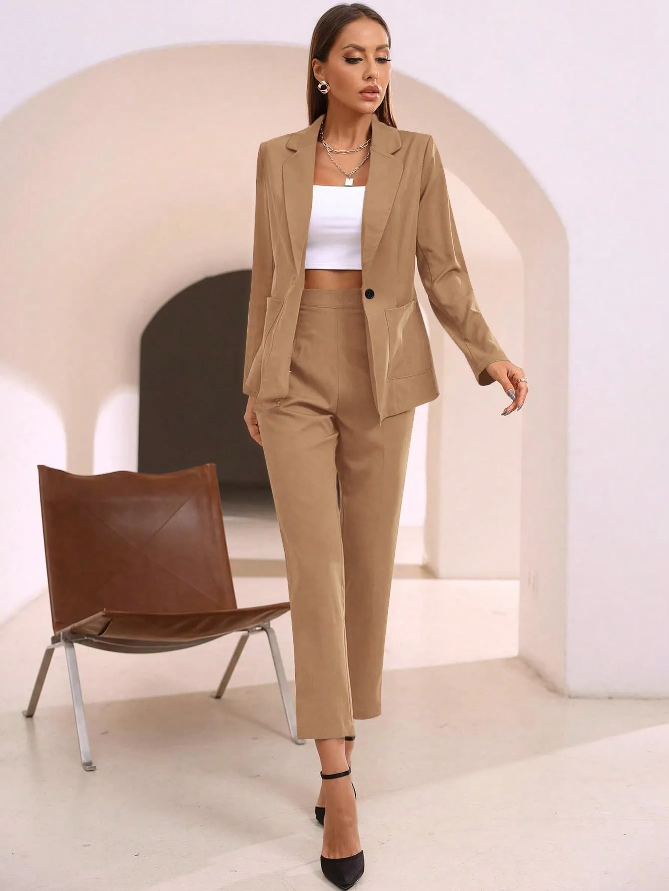 Modely Solid Open Front Blazer & Pants