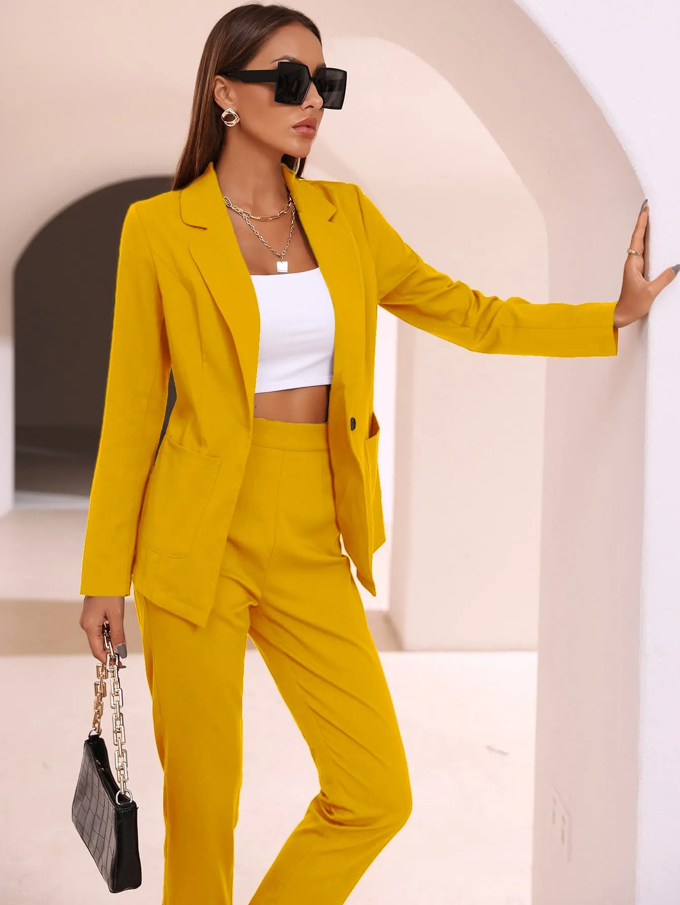 Modely Solid Open Front Blazer & Pants