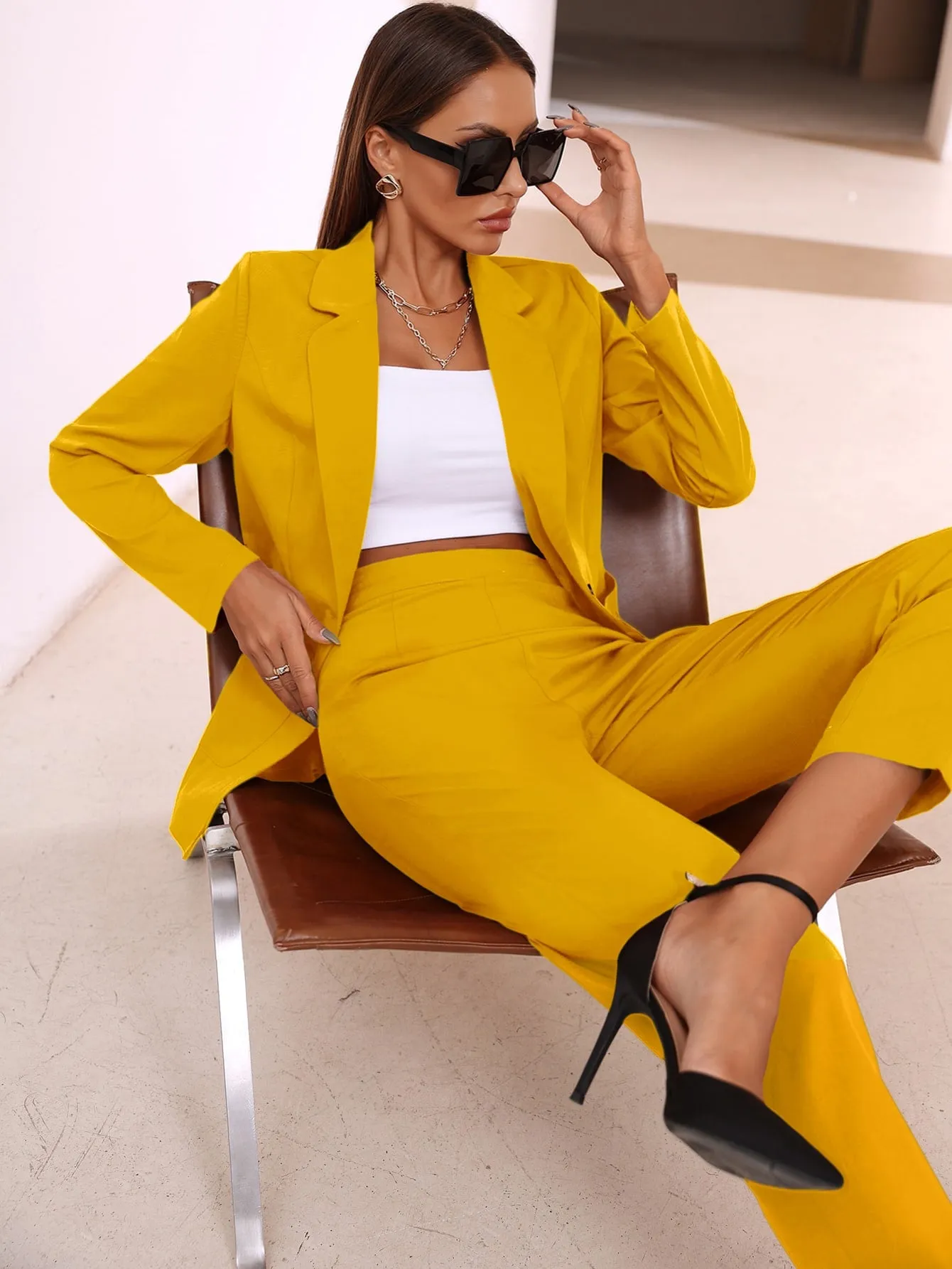 Modely Solid Open Front Blazer & Pants