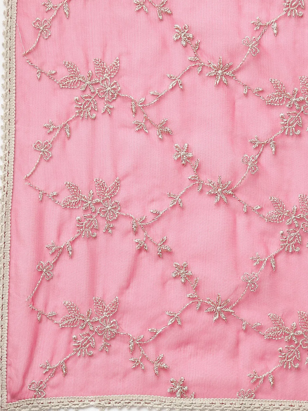 Neeru's Pink Regular Straight Floral Kurta And Trousers With Dupatta