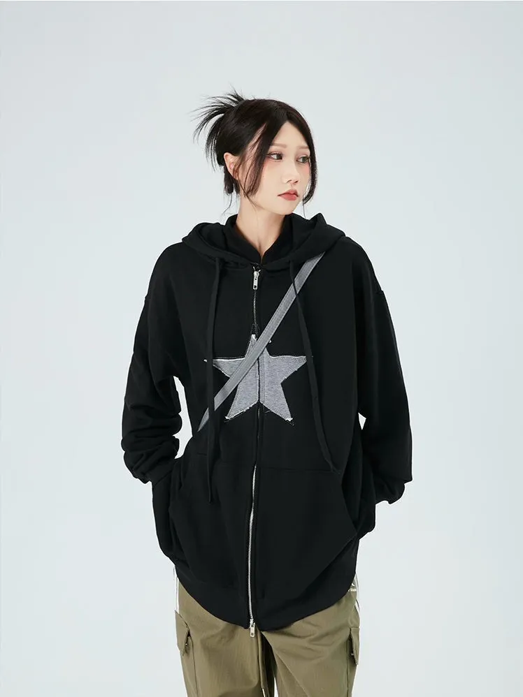 Oversized Double-Zip Star Hoodie