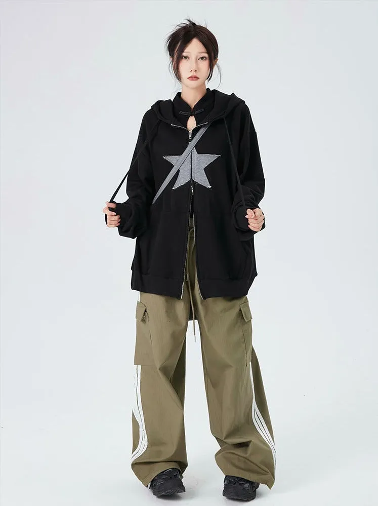 Oversized Double-Zip Star Hoodie