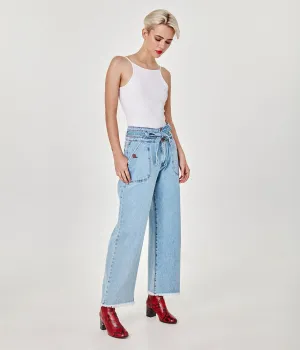 Pantalon jean durable à taille haute avec ceinture