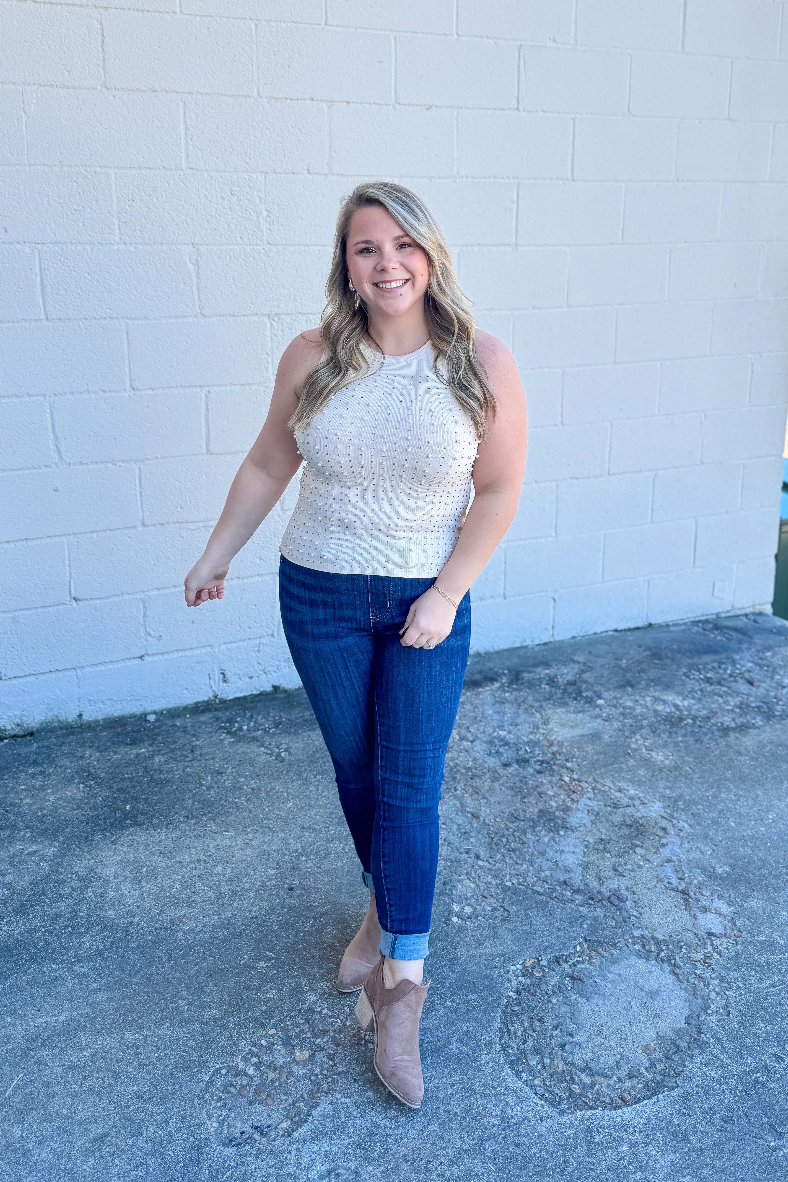 Party Ready Pearl Embellished Tank Top