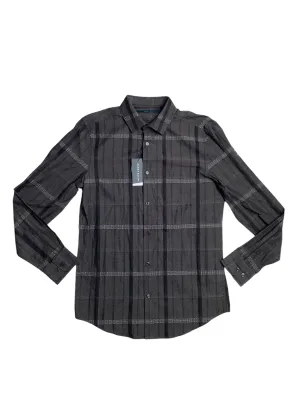 Perry Ellis Men's Cotton Tonal Jacquard Button Down Shirt  Black Medium