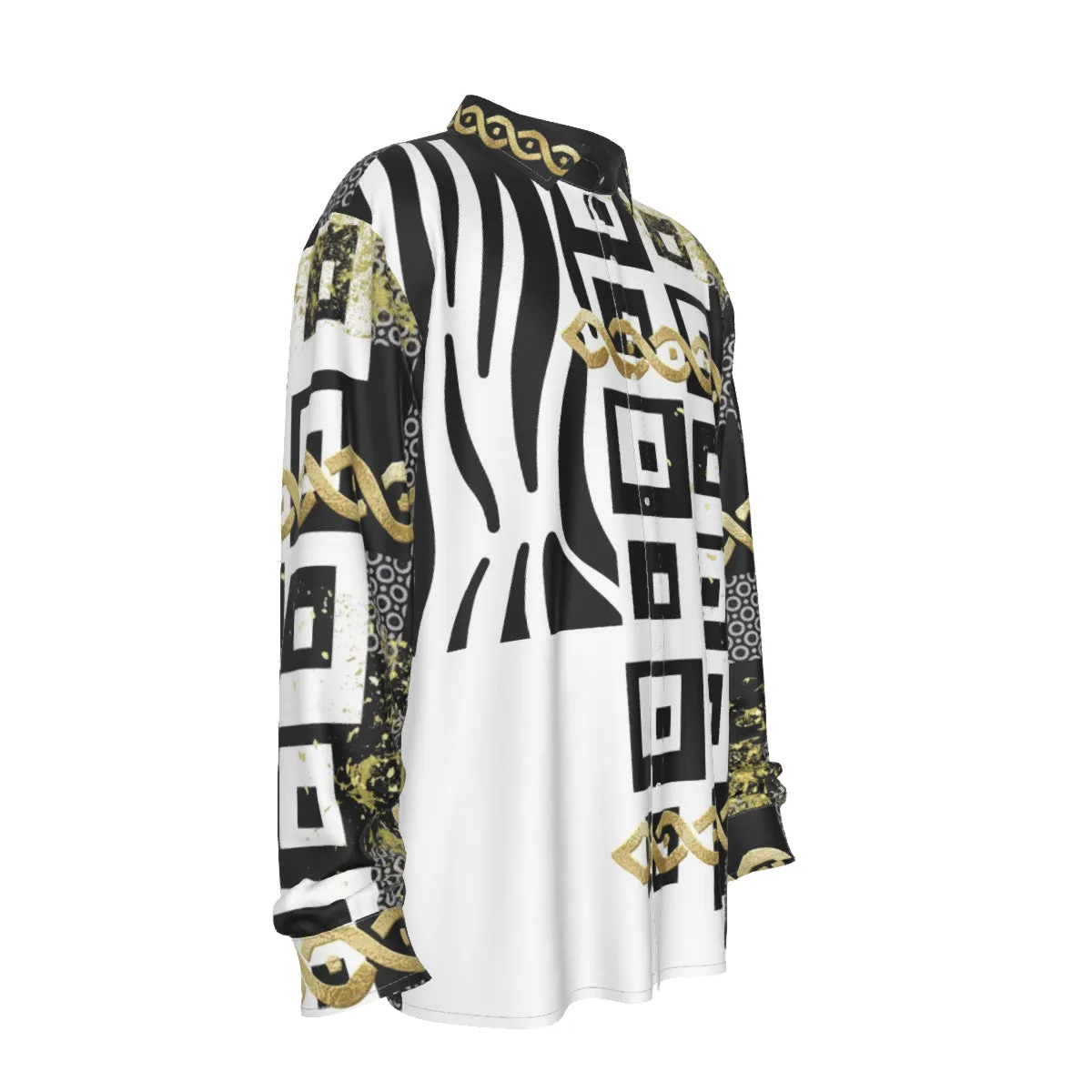 Polished Punteggiato Ze3 Men's Imitation Silk Long-Sleeved Shirt