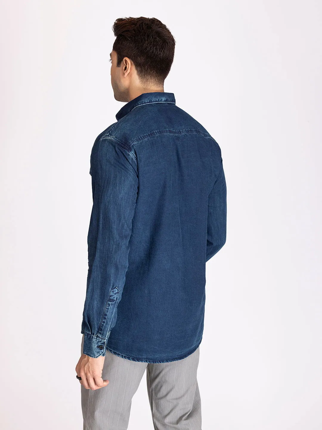 PREMIUM SLUB DENIM SHIRT-DARK BLUE