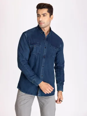 PREMIUM SLUB DENIM SHIRT-DARK BLUE