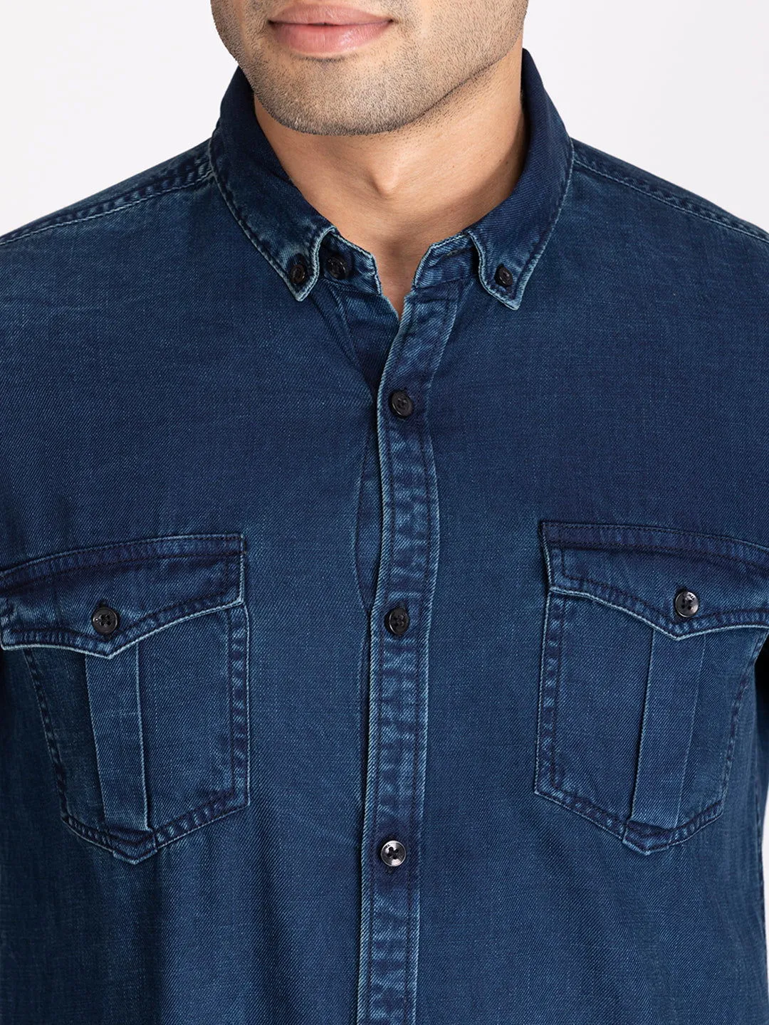 PREMIUM SLUB DENIM SHIRT-DARK BLUE