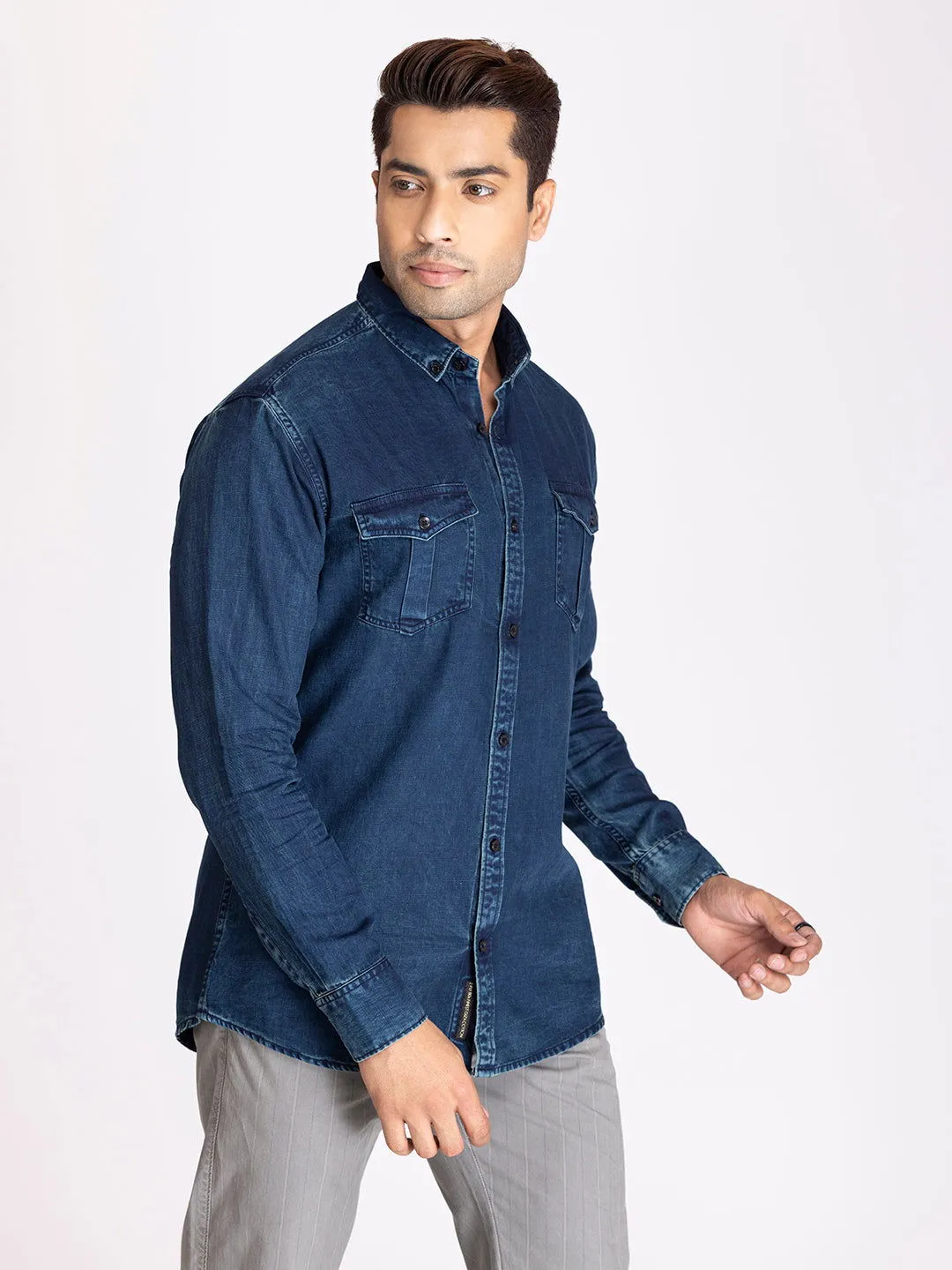 PREMIUM SLUB DENIM SHIRT-DARK BLUE