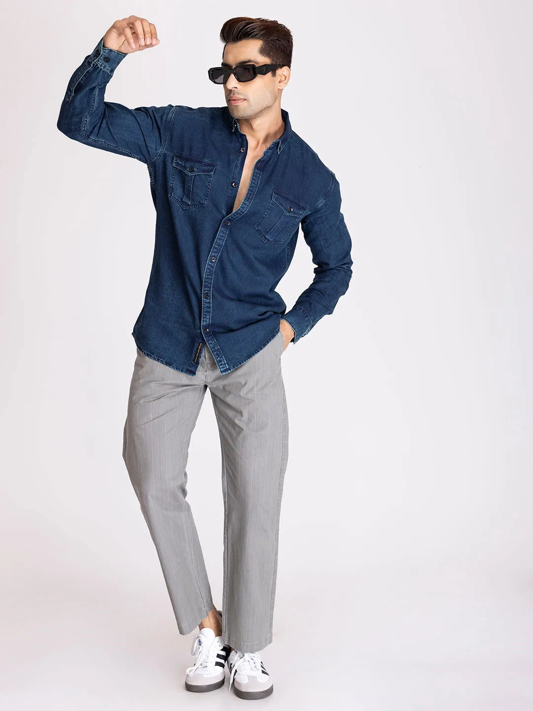 PREMIUM SLUB DENIM SHIRT-DARK BLUE