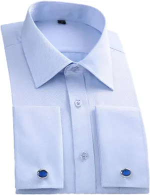 Pulcykp Men's Slim Fit French Cufflinks Shirt Long Sleeve Cotton Tuxedo Shirt Formal Dress Shirts