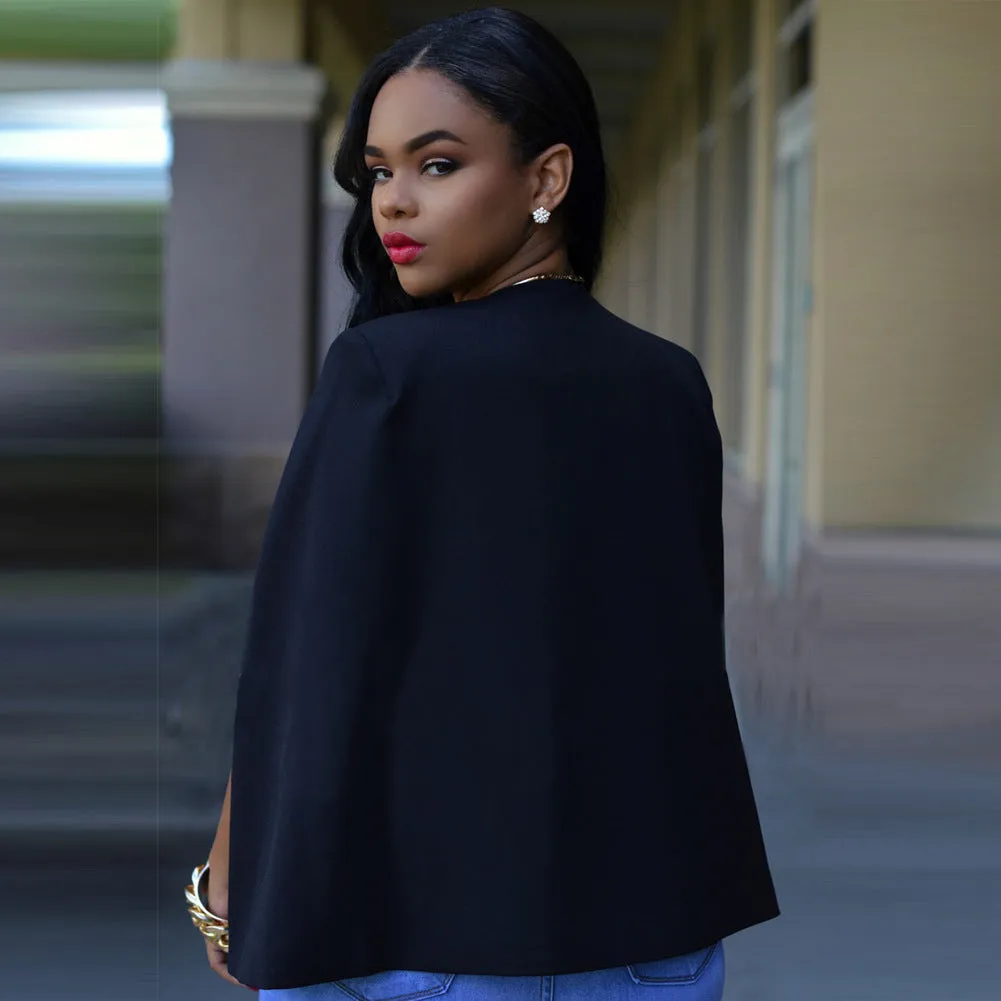 Pure Color Cape Sleeveless Short Blazer