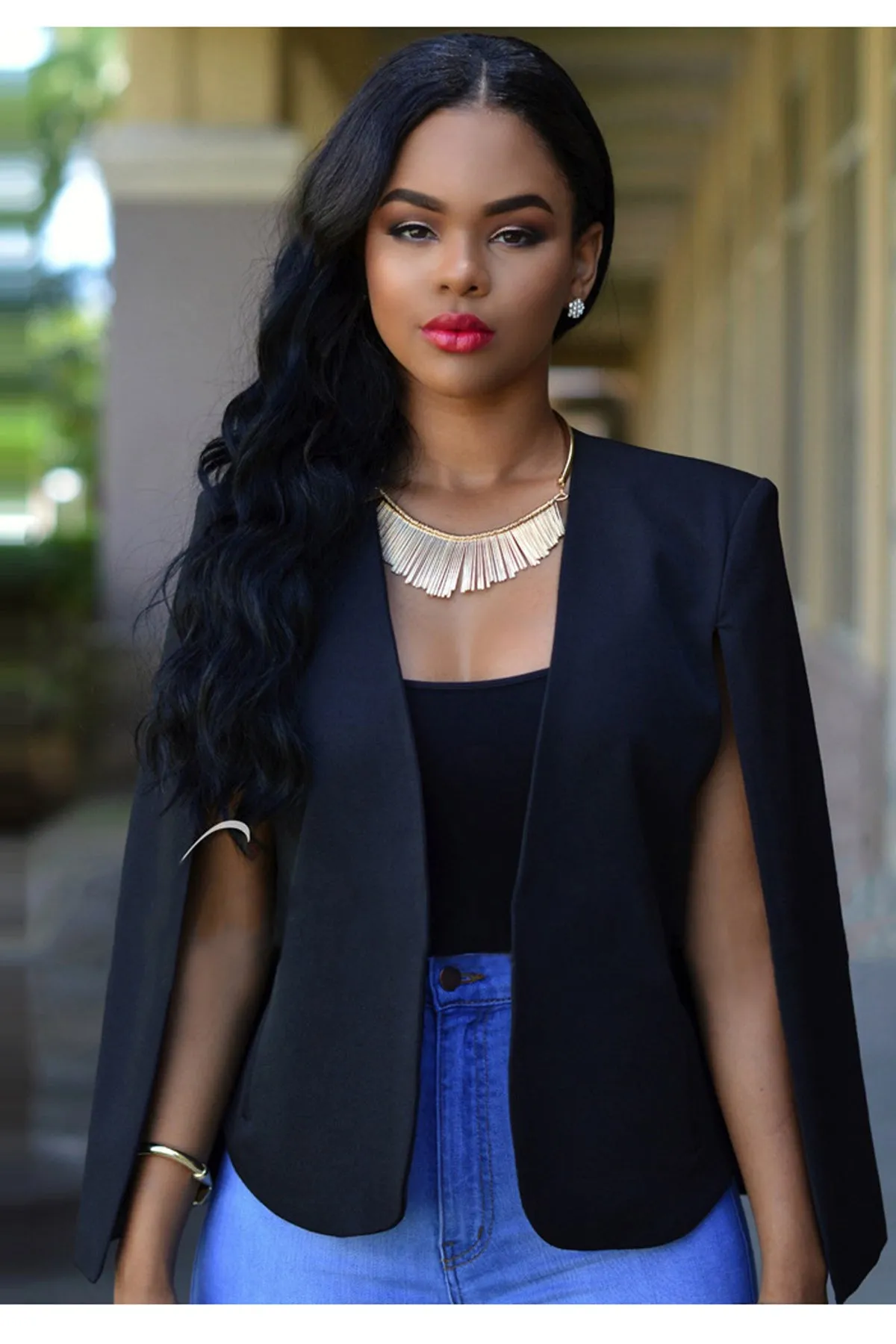 Pure Color Cape Sleeveless Short Blazer
