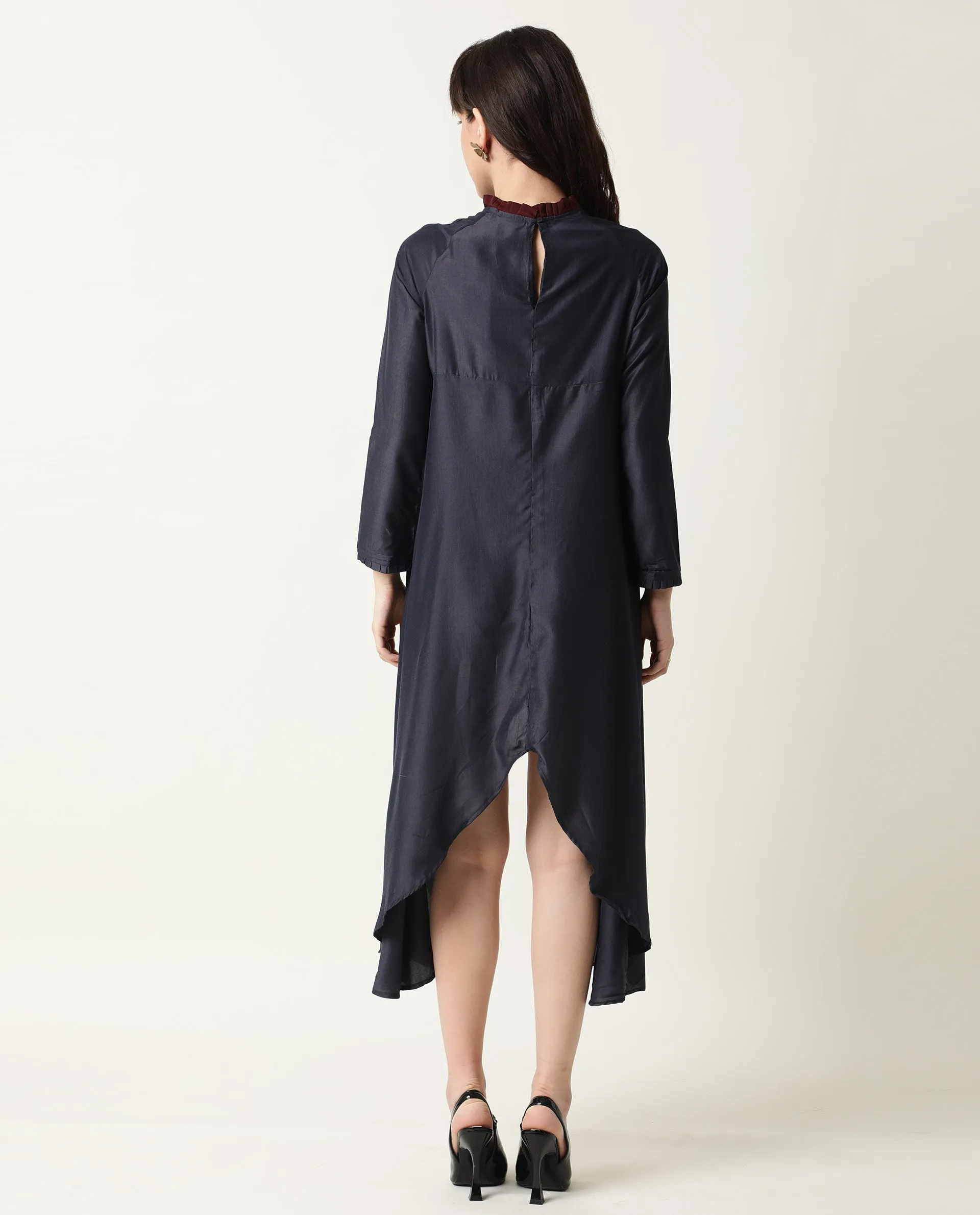 Rareism Womens Falcon Navy Dress Polyester Fabric Relaxed Fit Full Sleeve Round Neck