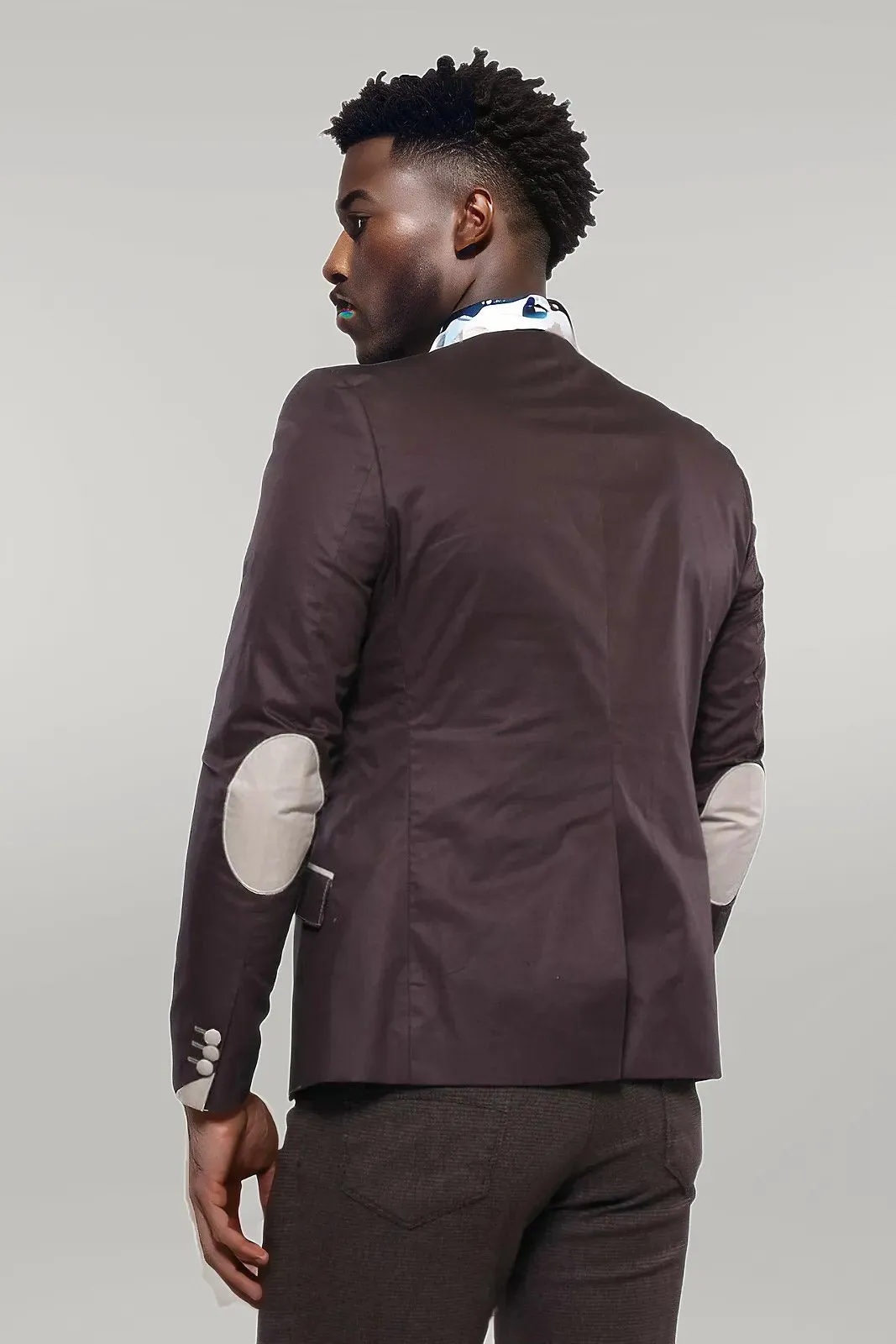 Single Button Collar Garni Tippet Brown Jacket-Wessi