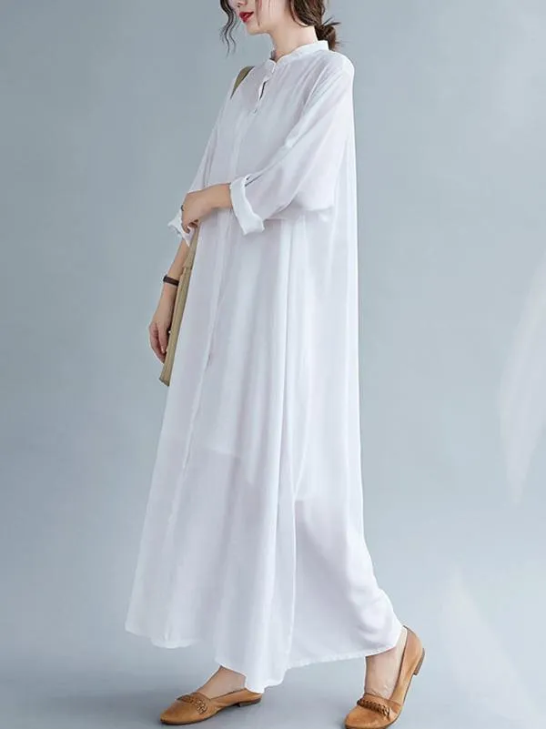 Solid Round-Neck Shirts Long Dress