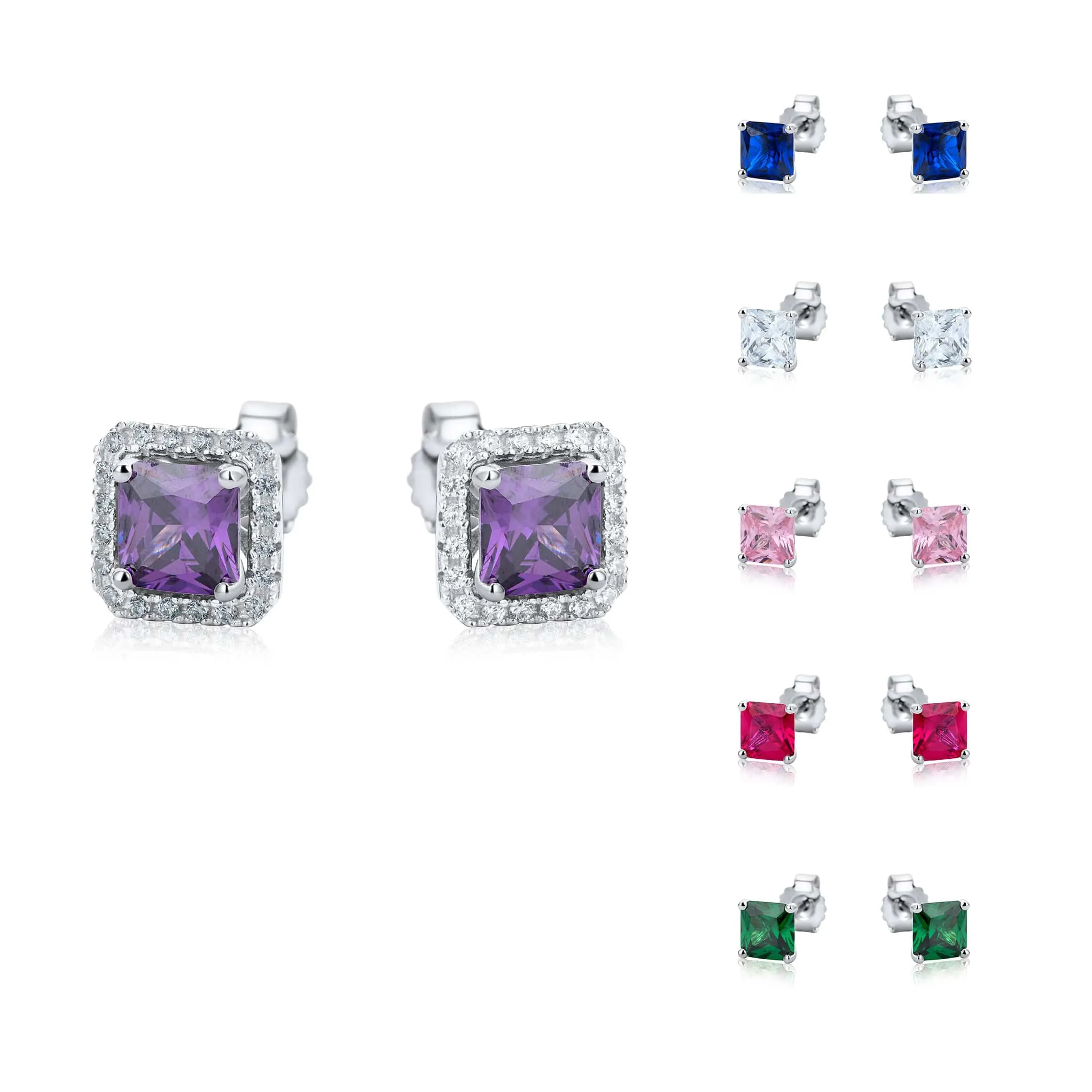 Square Multicolour Stud Set Sterling Silver
