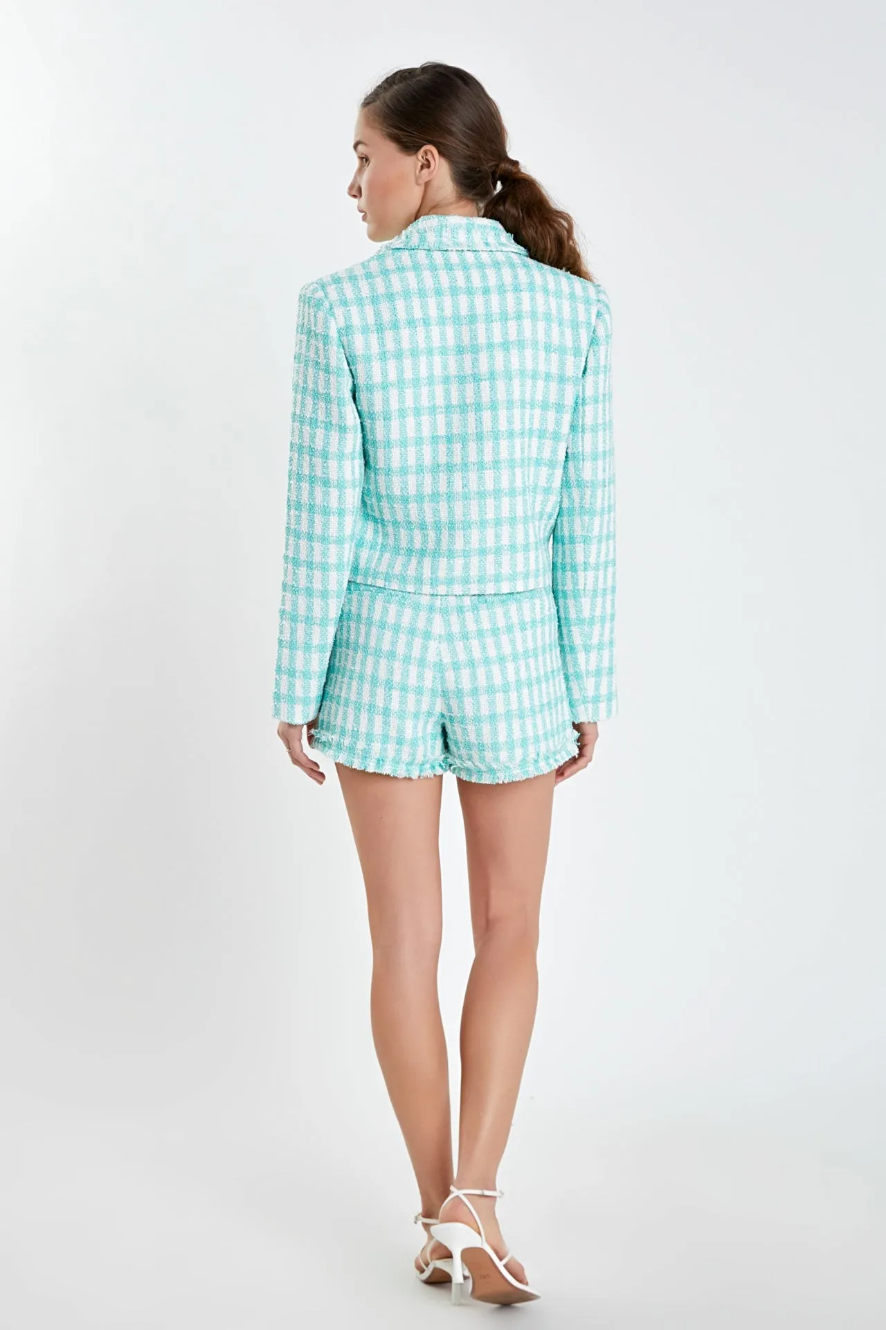 Textured Checkered Double Breasted Blazer