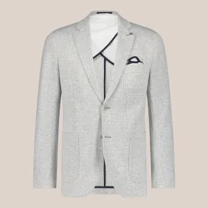 Tonal Glen Plaid Patch Pocket Jersey Blazer - Light Grey