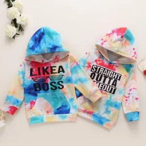 Unisex Letter Printed Long Sleeve Tie Dye Hooded Top Wholesale Toddler T Shirts