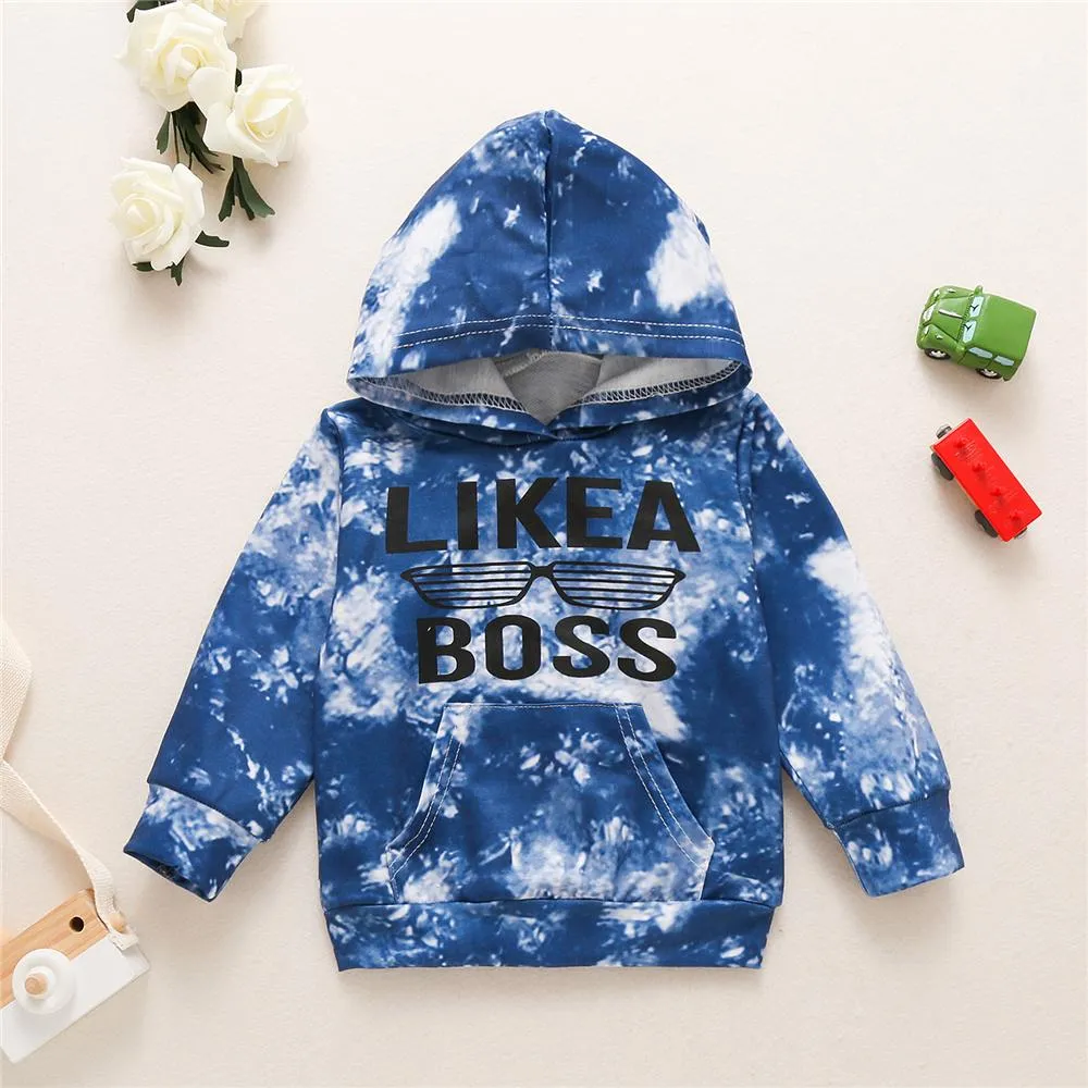 Unisex Letter Printed Long Sleeve Tie Dye Hooded Top Wholesale Toddler T Shirts