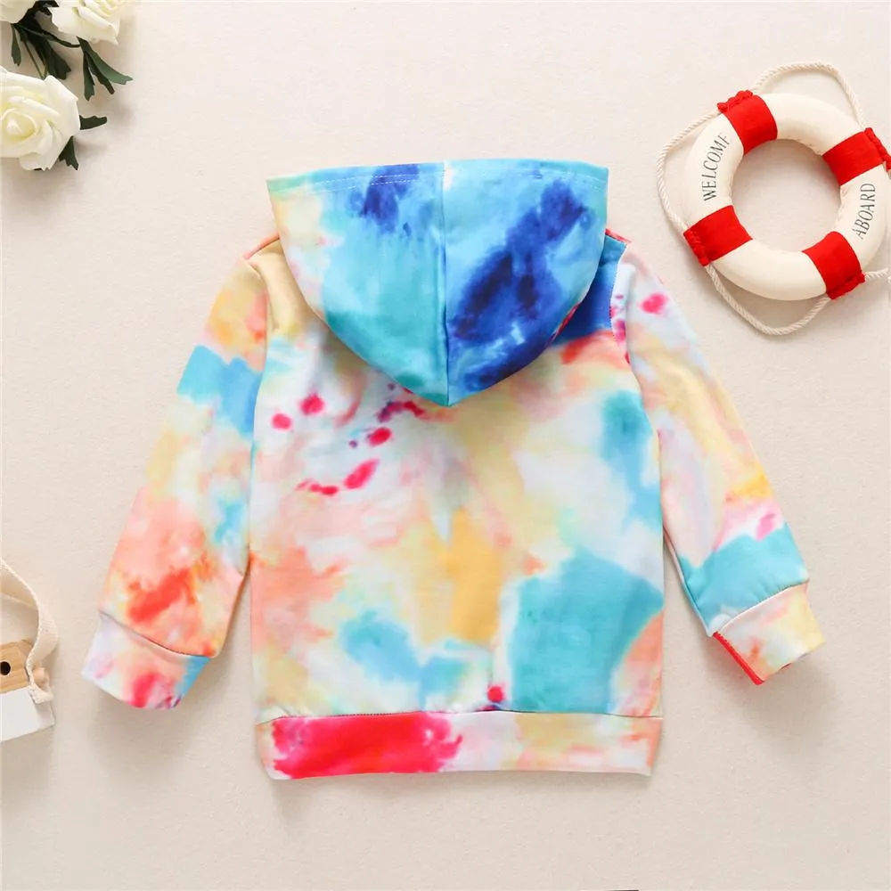 Unisex Letter Printed Long Sleeve Tie Dye Hooded Top Wholesale Toddler T Shirts