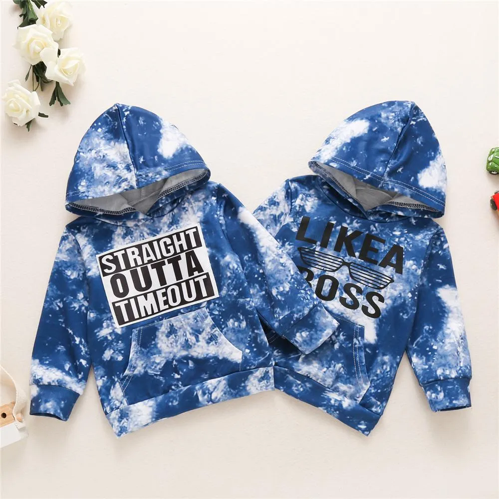 Unisex Letter Printed Long Sleeve Tie Dye Hooded Top Wholesale Toddler T Shirts