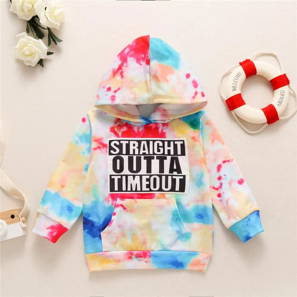 Unisex Letter Printed Long Sleeve Tie Dye Hooded Top Wholesale Toddler T Shirts