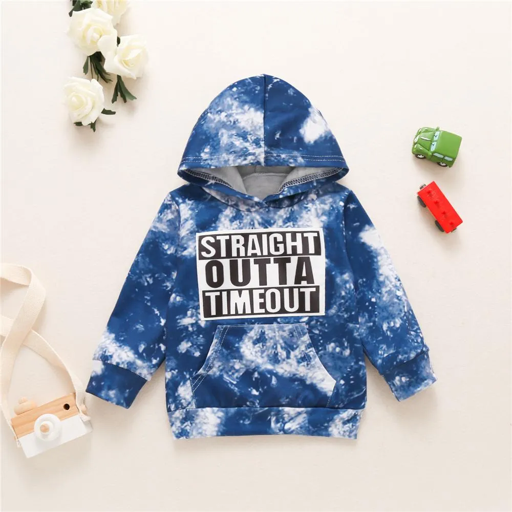 Unisex Letter Printed Long Sleeve Tie Dye Hooded Top Wholesale Toddler T Shirts