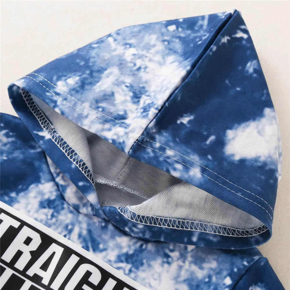 Unisex Letter Printed Long Sleeve Tie Dye Hooded Top Wholesale Toddler T Shirts