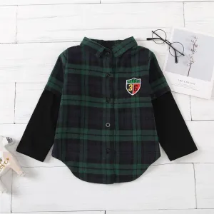 Unisex Number Plaid Long Sleeve Lapel Shirts Kids Wholesale Clothing
