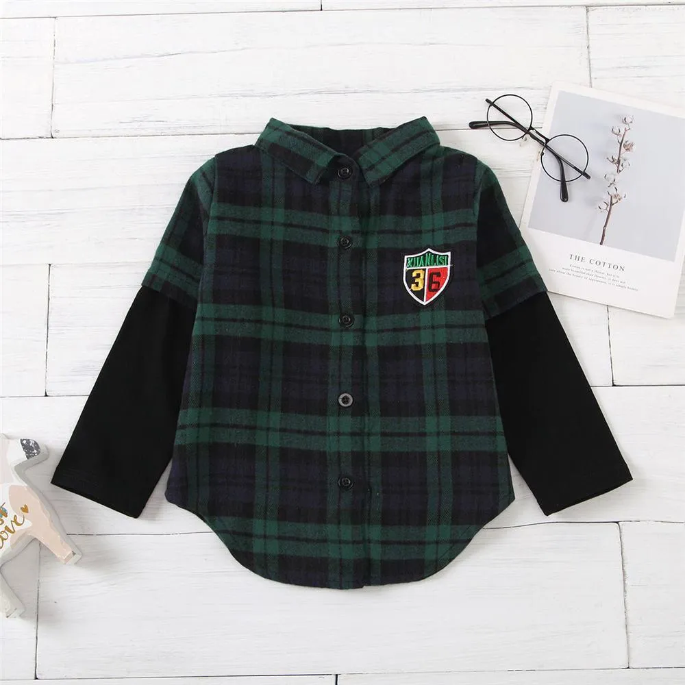Unisex Number Plaid Long Sleeve Lapel Shirts Kids Wholesale Clothing