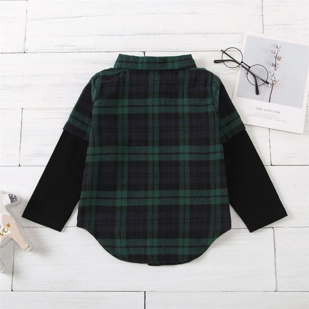 Unisex Number Plaid Long Sleeve Lapel Shirts Kids Wholesale Clothing