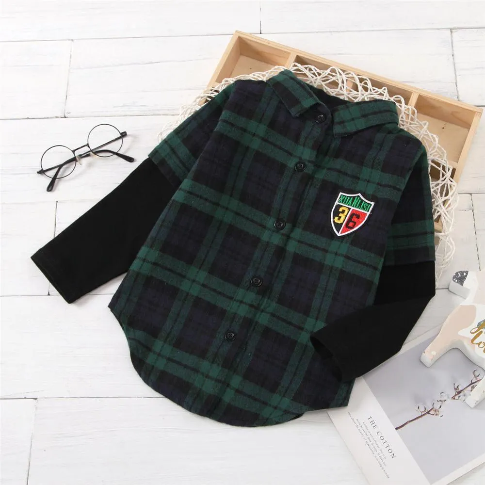 Unisex Number Plaid Long Sleeve Lapel Shirts Kids Wholesale Clothing