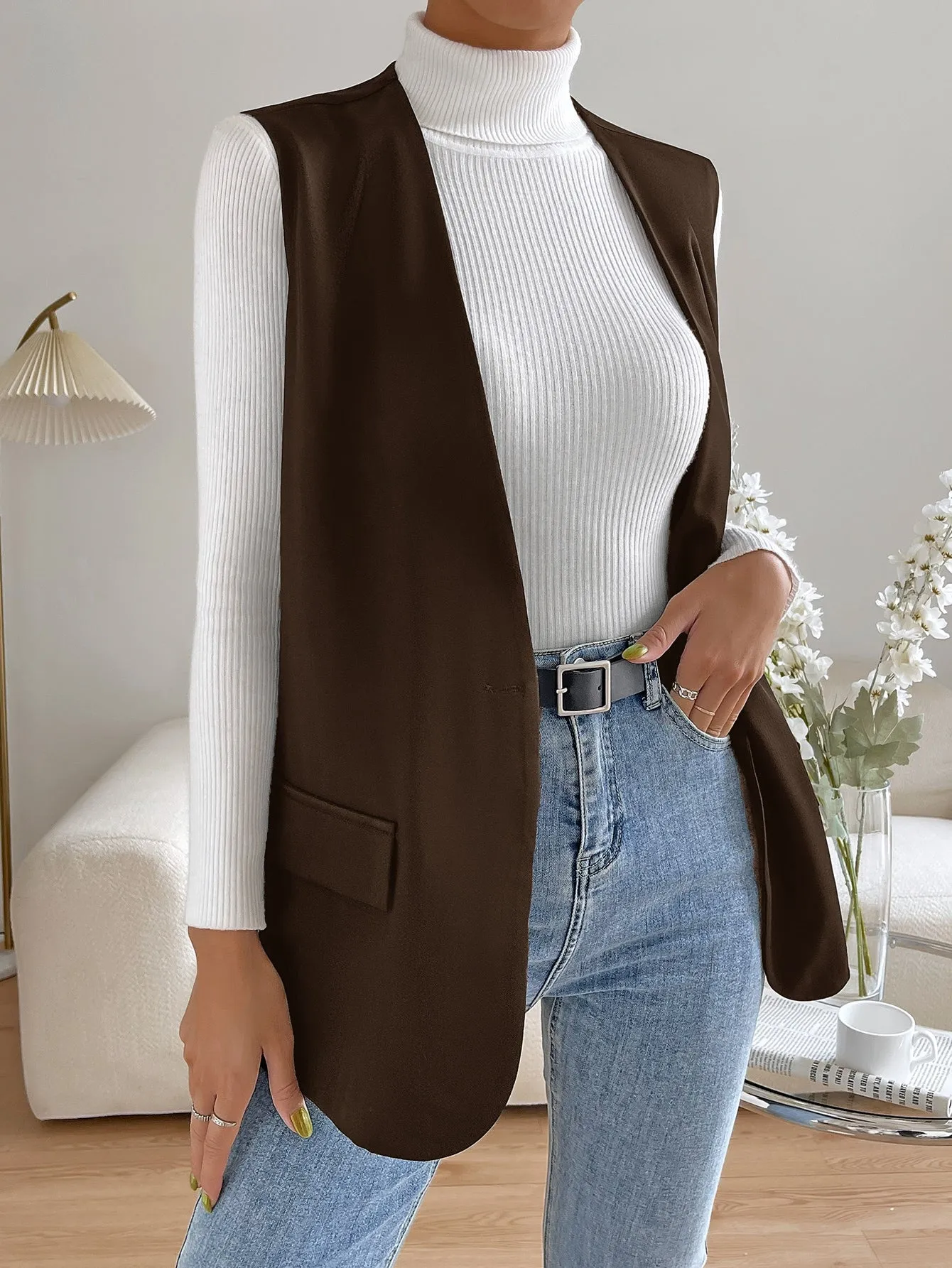 Unity Solid Single Button Vest Blazer