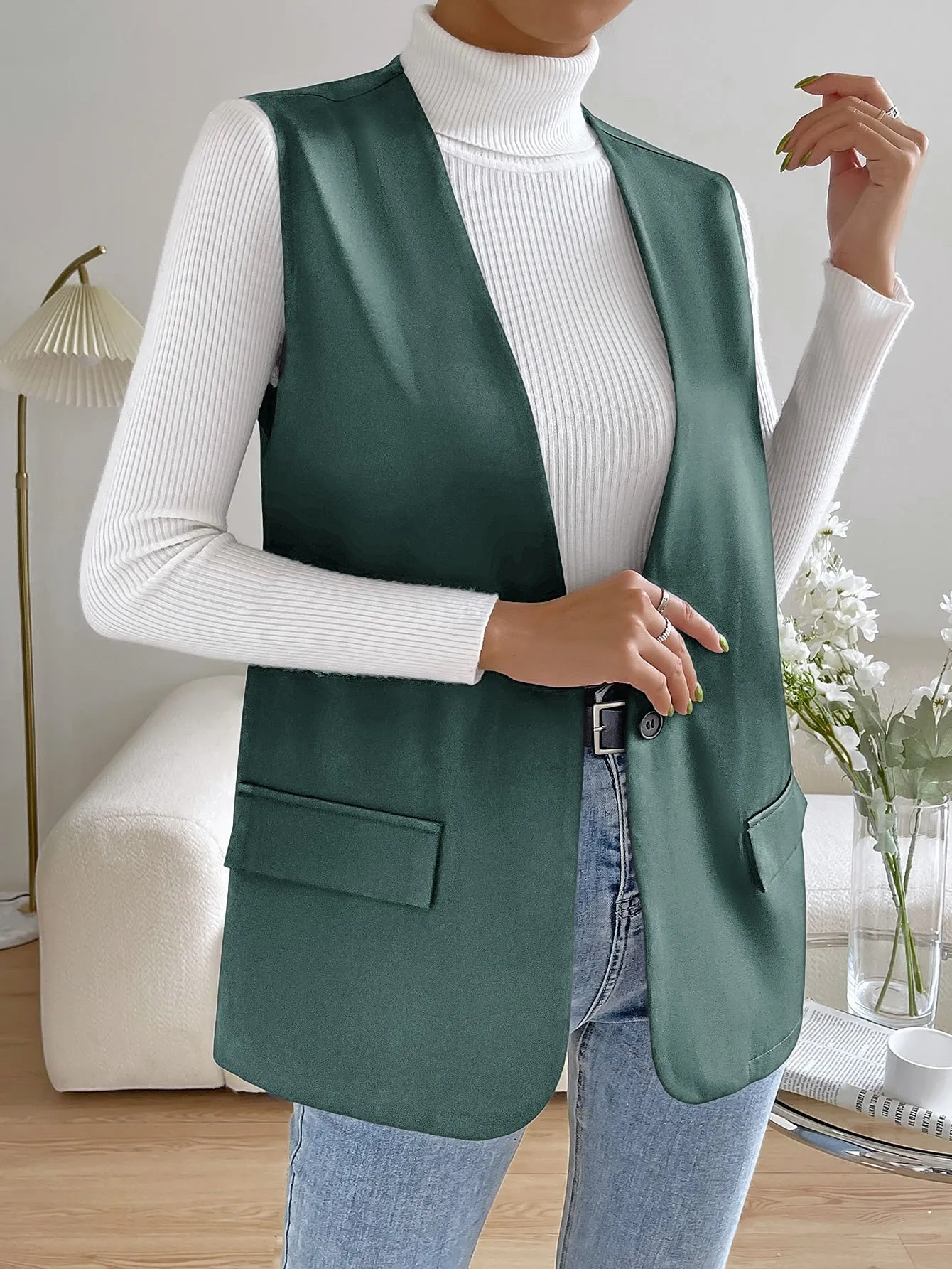 Unity Solid Single Button Vest Blazer